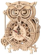 Robotime 3D drevené mechanické puzzle Hodiny Sova kyvadlové 161 ks