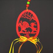 AMADEA Drevený veľkonočný záves - zajačikovia s kraslicou, dĺžka 50 cm