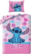Ružové bavlnené posteľné obliečky Stitch - motív z rozprávky Lilo a Stitch - 100% bavlna - 70 x 90 cm + 140 x 200 cm