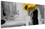 Obraz - Zamilovaný pár pod dáždnikom, žltý (120x50 cm)