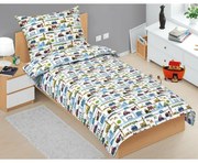 Bellatex Detské bavlnené obliečky Junior Mesto zelená, 140 x 200, 70 x 90 cm