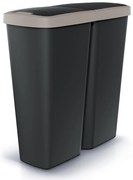 Odpadkový kôš DUO čierny, 50 l, hnedá / čierna