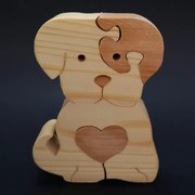 AMADEA Drevené puzzle pes, masívne drevo dvoch druhov drevín, 11x15x3 cm