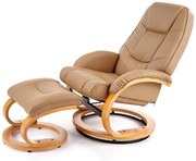 Masážne polohovacie kreslo s vyhrievaním MATADOR — ohýbané drevo/ekokoža, béžová
