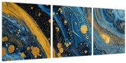 Obraz - Modrá abstrakcia so zlatom (s hodinami) (90x30 cm)