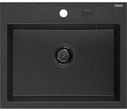 Mexen Oscar, 1-komorový granitový drez 580x490x205 mm, čierna-strieborná metalíza, 6519581000-73-B