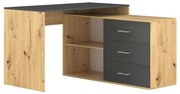 Písací stôl s zásuvkami a univerzálnym rohom P/L JULES dub artisan/antracit