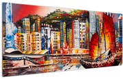 Obrázok - Victoria Harbor, Hong Kong, olejomaľba (120x50 cm)