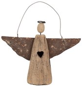 Dekorácia závesný drevený anjel Antique so srdiečkom - 8*2*14/18 cm