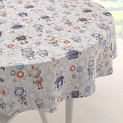 Biante Detský bavlnený okrúhly obrus Sandra SA-584 Svet robotov na sivo-bielom Ø 50 cm