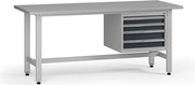 Výškovo nastaviteľný dielenský stôl G5, 1800 x 750 x 800-1000 mm, 1x kontajner, 4 zásuvky, grafit