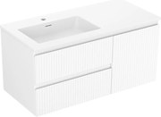Mexen Rivel, kúpeľňová skrinka 100 cm s ľavým umývadlom Otis, 2S, 1D, drážkovaná, biela matná, 91A23-10047-3-BBFFF01-W18L01