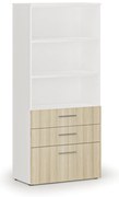 Kancelárska skriňa s kombinovanými zásuvkami PRIMO WHITE, 800 x 420 x 1781 mm, biela/dub pr.