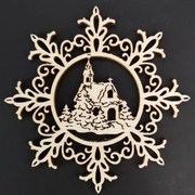 AMADEA Drevená ozdoba vločka s kostolom 6 cm