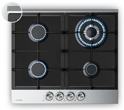 Klarstein Verosteel plynová varná doska, 4 horáky, elektrické zapaľovanie, kompatibilná s zemným plynom a LPG, 8000 W, 60 cm