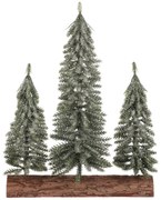 Vianočná dekorácia Smreky na kláte - trio, 34 cm, srienistý, zelená