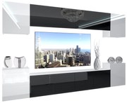 Obývacia stena Belini Premium Full Version biely lesk / čierny lesk + LED osvetlenie Nexum 56