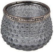 Šedý sklenený svietnik na čajovú sviečku so ozdobným okrajom - Ø 8*6 cm