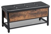 Lavica na topánky s úložným priestorom, industriálna, čierna, tmavo-hnedá (vintage), 47x100x40cm