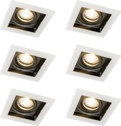 Sada 6 moderných zapustených bodových svetiel biela s čiernou nastaviteľnou - Carree