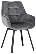 Vintino otočné kreslo MESSINA sivý zamat čierne nohy