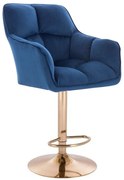 LuxuryForm DESIGN Barová stolička AMALFI VELUR na zlatom tanieri - modrá