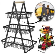 Trojposchodový kôš na ovocie a zeleninu PATERA, čierny