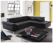 Kožená rohová sedacia súprava SALERNO II pravá čierna, rozkladacia