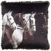 Tmavý vankúš so štyrmi žrebce a strapcami po obvode - 45 * 45 cm