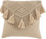 Béžový vankúš s drhaným vzorom a strapcami Macrame cosy - 45*17*45 cm