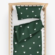Goldea detské bavlnené obliečky do postieľky - srdiečka na tmavo zelenom 90 x 120 a 40 x 60 cm