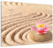 Sklenený obraz kameňa s kvetinou na piesku (70x50 cm)
