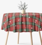 Goldea vianočný okrúhly teflónový obrus - červené káro s vločkami Ø 100 cm