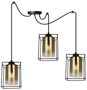 Závesné svietidlo Hella Cage Spider, 3x zlaté sklenené tienidlo v kovovom ráme