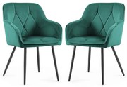 Sada dvoch jedálenských stoličiek DIAMANT zamatové, zelené / čierne nohy (2 ks)