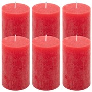 Červená parafínová sviečka rustikálna 11,5 cm, 40h, sada 6kk