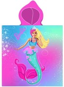 Dievčenské plážové pončo - osuška s kapucňou Barbie - motív Morská panna - 50 x 115 cm