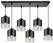 Závesné svietidlo Roma, 6x čierne/transparentné sklenené tienidlo