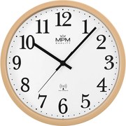 Rádiom riadené tiché nástenné hodiny MPM Radio Clermont E01.4503.50 – imitácia dreva, 31 cm