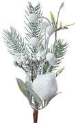 Dekorácia zápich vianočná vetvička s bielymi guličkami - 8*4*26 cm