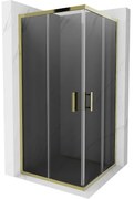 Mexen Rio, štvorcový sprchovací kút s posuvnými dverami 90(dvere) x 90(dvere) x 190 cm, 6mm šedé sklo, zlatý profil, 860-090-090-50-40