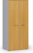 Kancelárska policová skriňa PRIMO GRAY s dverami, 800 x 500 x 1781 mm, sivá/buk