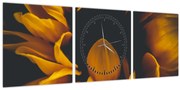 Obraz - Slnečnica v čiernom pozadí (s hodinami) (90x30 cm)