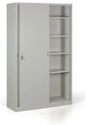 Kovová skriňa s posuvnými dverami, 4 police, 1200 x 1990 x 450 mm, svetlo sivá