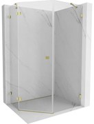 Mexen Lunar, päťuholníkový sprchový kút s ľavým sklonom 80 x 90 cm, 8mm číre sklo, zlatý profil, 831-080L-090P-50-00-L