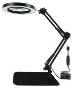 LED Stmievateľná stolná lampa s lupou LED/11W/5V čierna