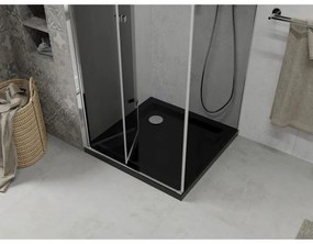 Mexen Lima, sprchový kút so skladacími dverami 80 (dvere) x 80 (stena) cm, 6mm šedé sklo, chrómový profil + slim sprchová vanička čierna + chrómový sifón, 856-080-080-01-40-4070