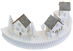Drevená svietiaca LED dekorácia Dedinka s kostolíkom, 40 x 14 x 20 cm, polkruh