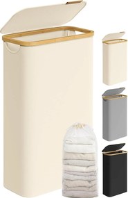 Úzky kôš na prádlo s viečkom, 65 L, krémovo biely
