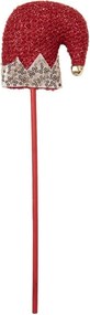 Červená vianočná dekorácia zápich škriatkova čiapočka - 9*2*34 cm